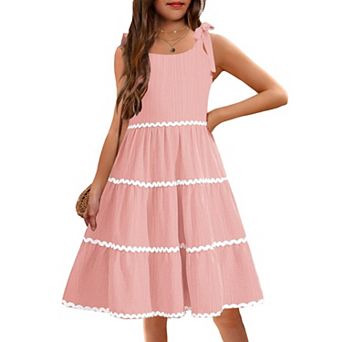 Arshiner Girls Summer Sleeveless Bowtie Straps Sundress Flowy Smocked Backless Tiered Lace Swing