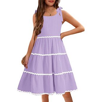 Arshiner Girls Summer Sleeveless Bowtie Straps Sundress Flowy Smocked Backless Tiered Lace Swing