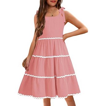 Arshiner Girls Summer Sleeveless Bowtie Straps Sundress Flowy Smocked Backless Tiered Lace Swing