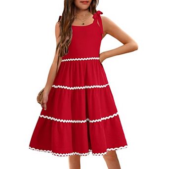 Arshiner Girls Summer Sleeveless Bowtie Straps Sundress Flowy Smocked Backless Tiered Lace Swing