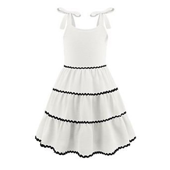 Arshiner Girls Summer Sleeveless Bowtie Straps Sundress Flowy Smocked Backless Tiered Lace Swing