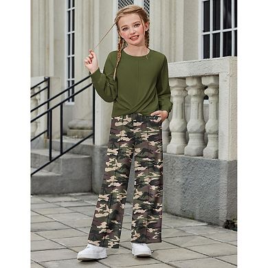 Arshiner Girls Twist Front Sweatshirt Wide Leg Pants 2-Piece Tracksuit Set