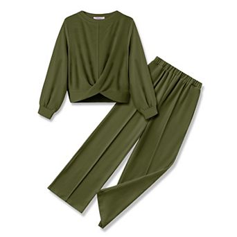 Arshiner Girls Twist Front Sweatshirt Wide Leg Pants 2 pc Tracksuit Set