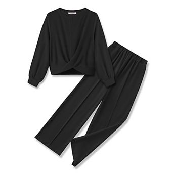 Arshiner Girls Twist Front Sweatshirt Wide Leg Pants 2 pc Tracksuit Set