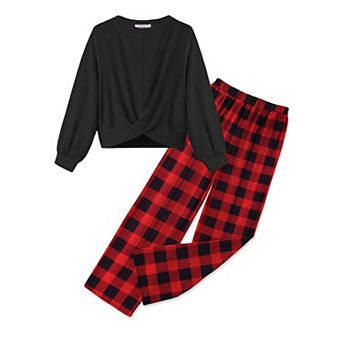 Arshiner Girls Twist Front Sweatshirt Wide Leg Pants 2 pc Tracksuit Set