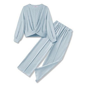 Arshiner Girls Twist Front Sweatshirt Wide Leg Pants 2 pc Tracksuit Set