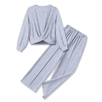 Arshiner Girls Twist Front Sweatshirt Wide Leg Pants 2 pc Tracksuit Set