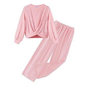 Arshiner Girls Twist Front Sweatshirt Wide Leg Pants 2 pc Tracksuit Set