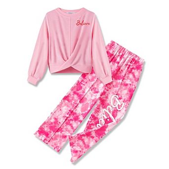 Arshiner Girls Twist Front Sweatshirt Wide Leg Pants 2 pc Tracksuit Set