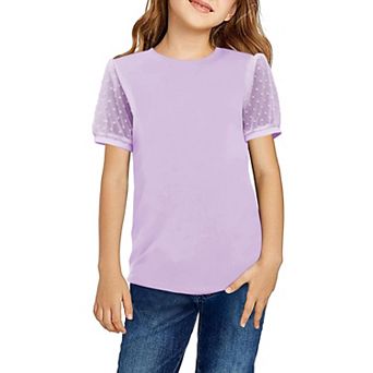 Arshiner Tops For Girls Ruffle Short Sleeve Girls Casual Shirts Loose Round Neck Kids Fashion Top