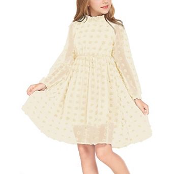 Arshiner Tween Girls Long Sleeve Fall Dresses Swiss Dot Casual Party Dress