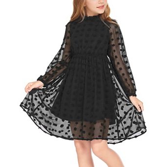 Arshiner Tween Girls Long Sleeve Fall Dresses Swiss Dot Casual Party Dress