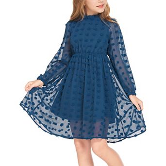 Arshiner Tween Girls Long Sleeve Fall Dresses Swiss Dot Casual Party Dress