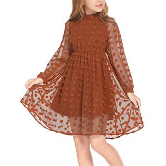 Arshiner Tween Girls Long Sleeve Fall Dresses Swiss Dot Casual Party Dress