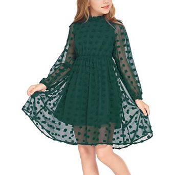 Arshiner Tween Girls Long Sleeve Fall Dresses Swiss Dot Casual Party Dress