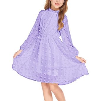 Arshiner Tween Girls Long Sleeve Fall Dresses Swiss Dot Casual Party Dress