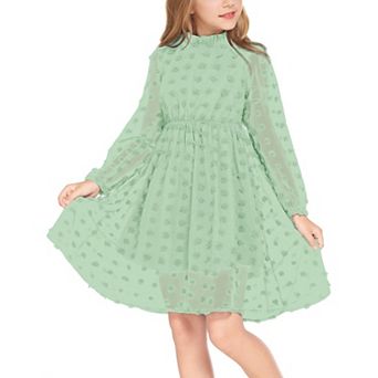 Arshiner Tween Girls Long Sleeve Fall Dresses Swiss Dot Casual Party Dress