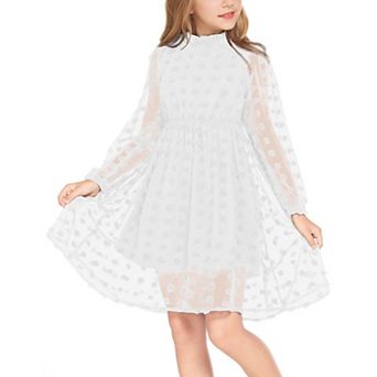 Arshiner Tween Girls Long Sleeve Fall Dresses Swiss Dot Casual Party Dress