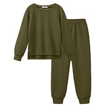 Arshiner Girls Piece Outfits Set Soft Grid Knit Top With Pocket Pants Outfit For To Old