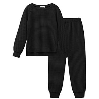 Arshiner Girls Piece Outfits Set Soft Grid Knit Top With Pocket Pants Outfit For To Old