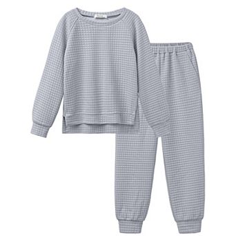 Arshiner Girls Piece Outfits Set Soft Grid Knit Top With Pocket Pants Outfit For To Old