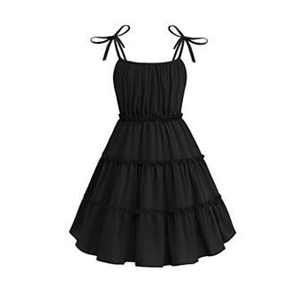 Arshiner Girls Summer Sundress Boho Spaghetti Strap Ruffled Tiered Midi Casual Cami Dress
