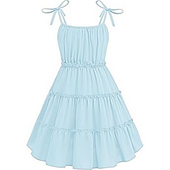 Arshiner Girls Summer Sundress Boho Spaghetti Strap Ruffled Tiered Midi Casual Cami Dress