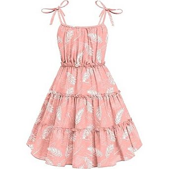 Arshiner Girls Summer Sundress Boho Spaghetti Strap Ruffled Tiered Midi Casual Cami Dress