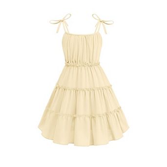 Arshiner Girls Summer Sundress Boho Spaghetti Strap Ruffled Tiered Midi Casual Cami Dress