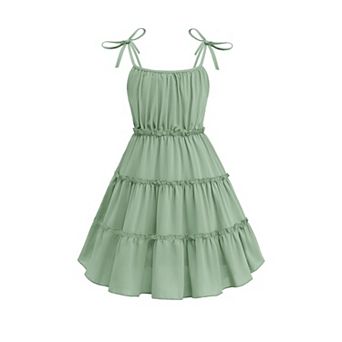 Arshiner Girls Summer Sundress Boho Spaghetti Strap Ruffled Tiered Midi Casual Cami Dress