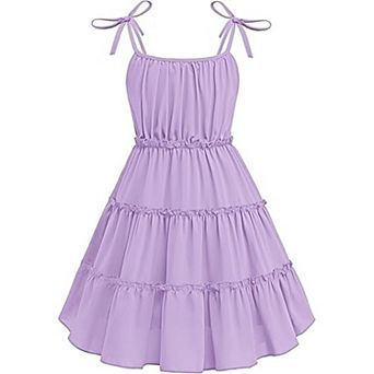 Arshiner Girls Summer Sundress Boho Spaghetti Strap Ruffled Tiered Midi Casual Cami Dress