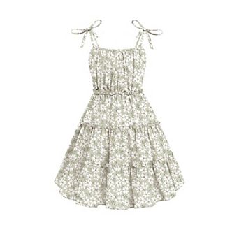 Arshiner Girls Summer Sundress Boho Spaghetti Strap Ruffled Tiered Midi Casual Cami Dress
