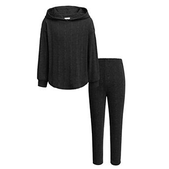 Arshiner Girls Rib Knit Hoodie 2 pc Tracksuit Set