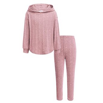 Arshiner Girls Rib Knit Hoodie 2 pc Tracksuit Set