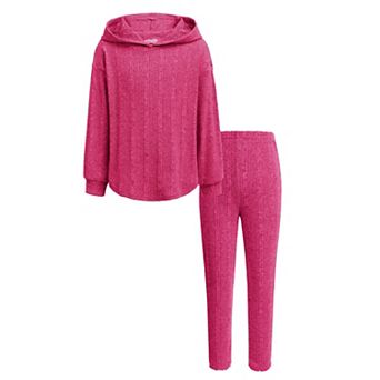 Arshiner Girls Rib Knit Hoodie 2 pc Tracksuit Set