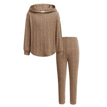 Arshiner Girls Rib Knit Hoodie 2 pc Tracksuit Set
