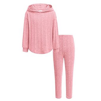 Arshiner Girls Rib Knit Hoodie 2 pc Tracksuit Set