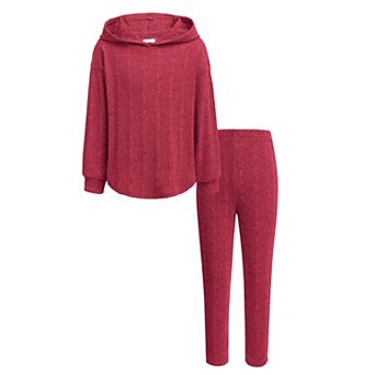 Arshiner Girls Rib Knit Hoodie 2 pc Tracksuit Set