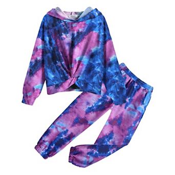 Arshiner Girls 2 pc Fall Winter Tracksuit Twist Front Hoodie Jogger Pants Set