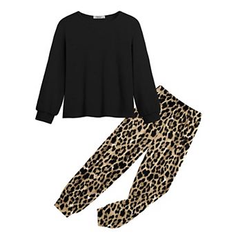 Arshiner Girls Piece Sets Fall Outfits Roundneck Long Sleeve Pullover Tops And Print Sweatpants