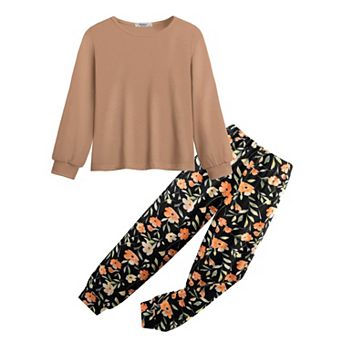 Arshiner Girls Piece Sets Fall Outfits Roundneck Long Sleeve Pullover Tops And Print Sweatpants