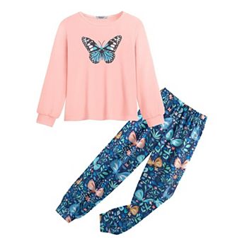 Arshiner Girls Piece Sets Fall Outfits Roundneck Long Sleeve Pullover Tops And Print Sweatpants