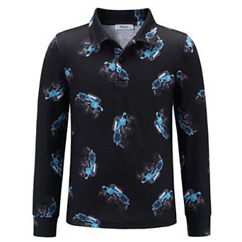 Arshiner Boys Long Sleeve Polo Shirt Performance School Uniform Pique Button Closure Shirt