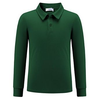 Arshiner Boys Long Sleeve Polo Shirt Performance School Uniform Pique Button Closure Shirt