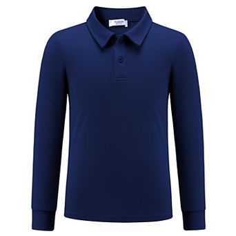 Arshiner Boys Long Sleeve Polo Shirt Performance School Uniform Pique Button Closure Shirt