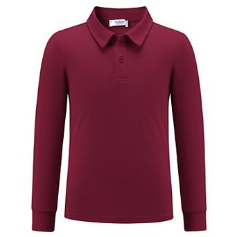 Arshiner Boys Long Sleeve Polo Shirt Performance School Uniform Pique Button Closure Shirt