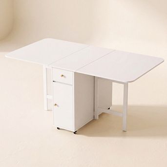 59''W Extendable Dining Table with Storage for Small Space, Drop Leaf Moveable Island for Kitchen