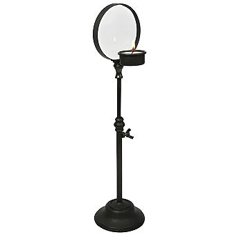 Iron Candle Holder with Magnifier Adjustable Height Tabletop Candle Stand for Desk Side Table