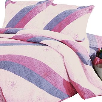 Full Queen Cotton Quilt Set 3 pc Embroidered Printed Reversible Bedding