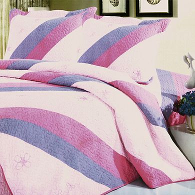 Full Queen Cotton Quilt Set 3 Piece Embroidered Printed Reversible Bedding
